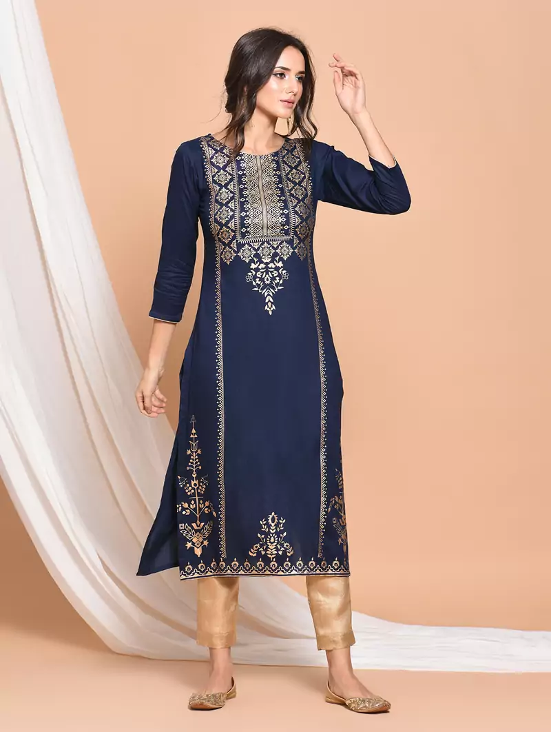 Blue printed rayon kurtas and kurtis