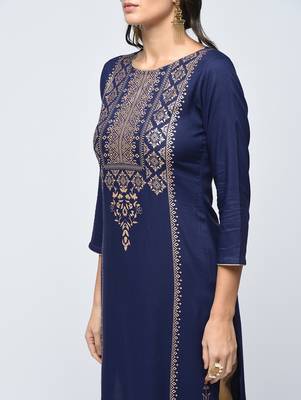 Blue printed rayon kurtas and kurtis 4
