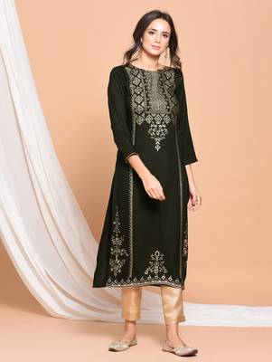 Green printed rayon  kurti 1