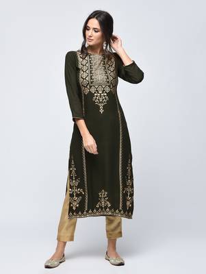 Green printed rayon  kurti 3
