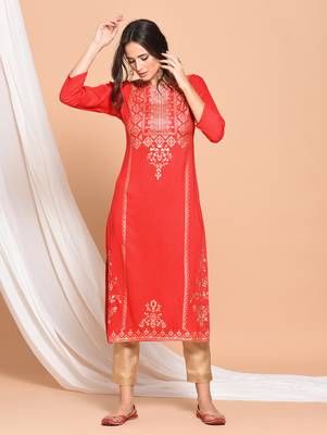Red printed rayon  kurti 1