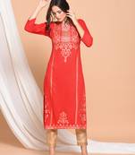 Red printed rayon  kurti