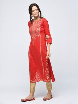 Red printed rayon  kurti 3