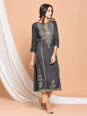 Grey printed rayon  kurti 1