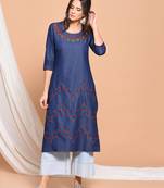 Blue embroidered cotton  kurti