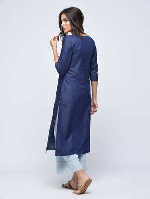 Blue embroidered cotton  kurti 2