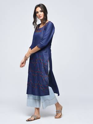 Blue embroidered cotton  kurti 3