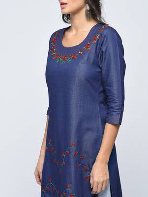 Blue embroidered cotton  kurti 4