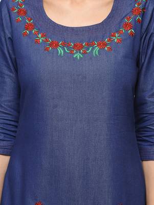 Blue embroidered cotton  kurti 5