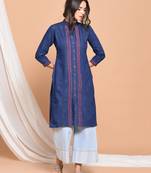 Blue embroidered cotton  kurti