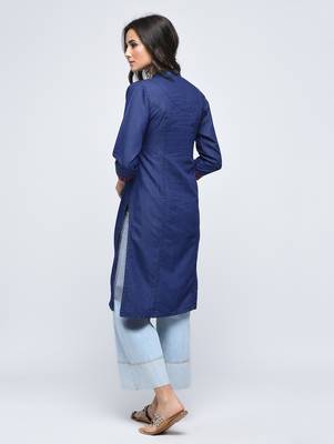 Blue embroidered cotton  kurti 2