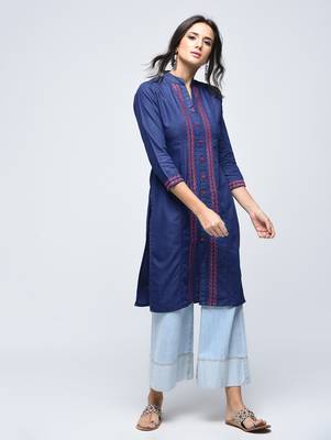 Blue embroidered cotton  kurti 3
