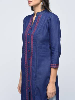 Blue embroidered cotton  kurti 4