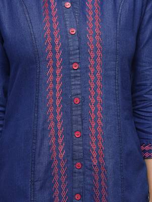 Blue embroidered cotton  kurti 5