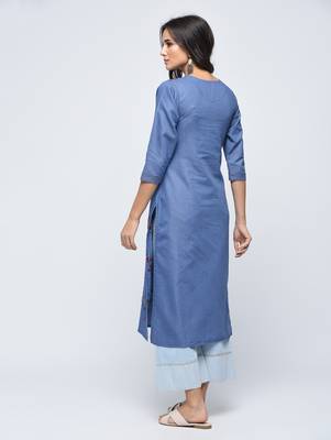 Blue embroidered cotton  kurti 2