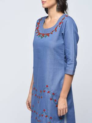 Blue embroidered cotton  kurti 4