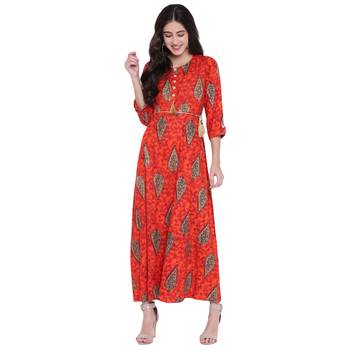 Orange printed rayon  kurti 1