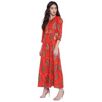 Orange printed rayon  kurti 4