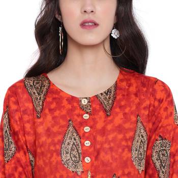 Orange printed rayon  kurti 5