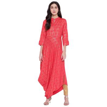 Pink printed rayon  kurti 1