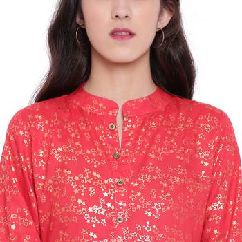 Pink printed rayon  kurti 5