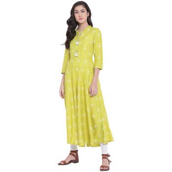 Green printed rayon  kurti 1