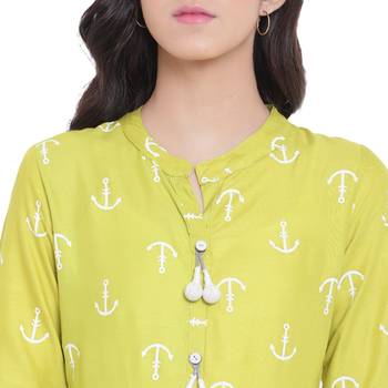 Green printed rayon  kurti 5