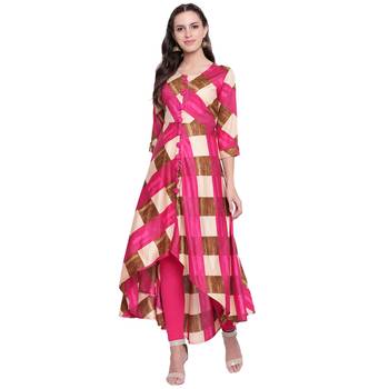 Pink printed rayon  kurti 1