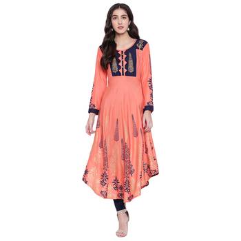 Peach printed rayon  kurti 1
