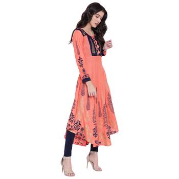 Peach printed rayon  kurti 3