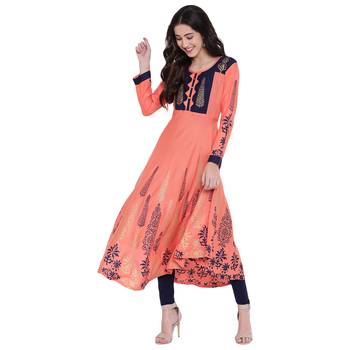 Peach printed rayon  kurti 4