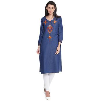 Blue embroidered cotton  kurti 1