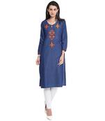 Blue embroidered cotton  kurti