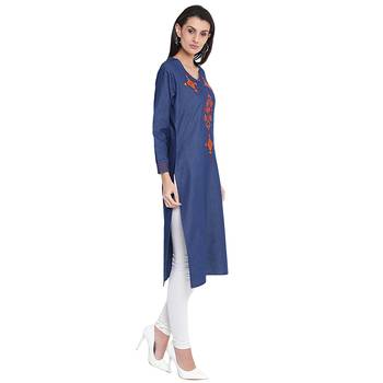 Blue embroidered cotton  kurti 3
