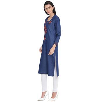 Blue embroidered cotton  kurti 4