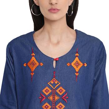 Blue embroidered cotton  kurti 5