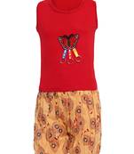 Red Printed Cotton Kids Tops