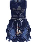 Blue Embroidered Cotton Kids-Frocks