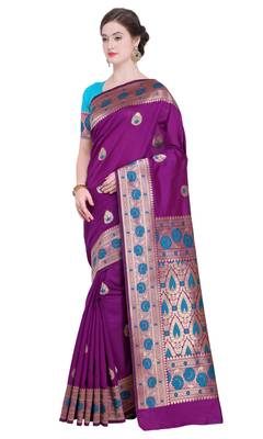 Magenta woven poly silk saree with blouse 1