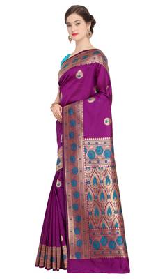 Magenta woven poly silk saree with blouse 2