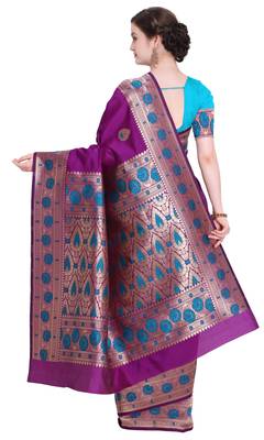 Magenta woven poly silk saree with blouse 3