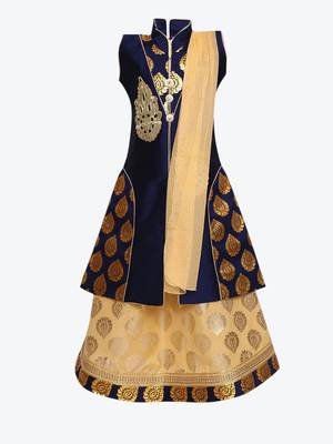 Cream Embroidered Art Silk Stitched Lehenga 1