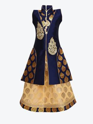 Cream Embroidered Art Silk Stitched Lehenga 2