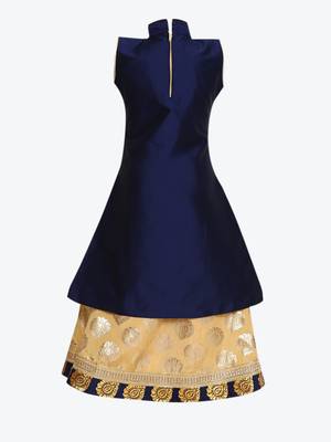 Cream Embroidered Art Silk Stitched Lehenga 3