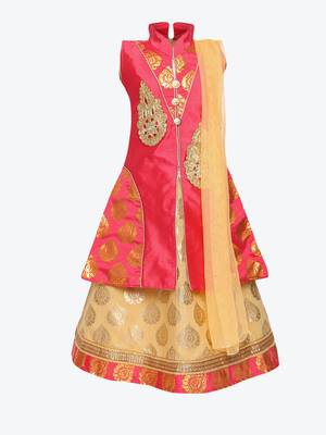 Cream Embroidered Art Silk Stitched Lehenga 1