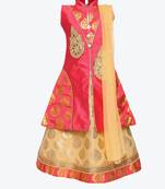 Cream Embroidered Art Silk Stitched Lehenga