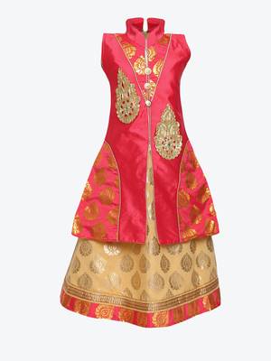 Cream Embroidered Art Silk Stitched Lehenga 2