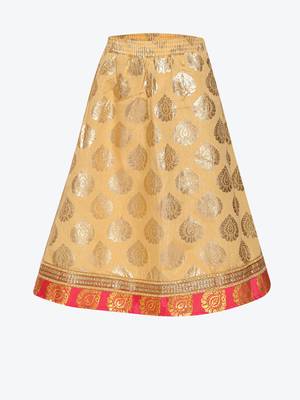 Cream Embroidered Art Silk Stitched Lehenga 4