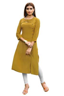 Yellow plain rayon kurti 1