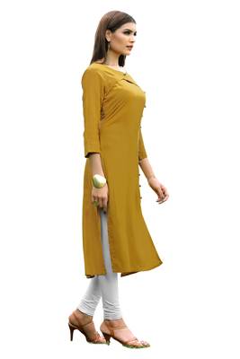 Yellow plain rayon kurti 4